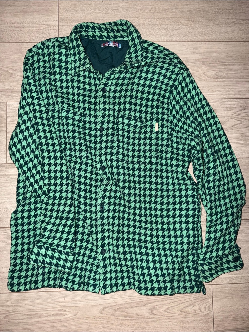 Urban Outfitters Green and Black Houndstooth Button-Down Shirt